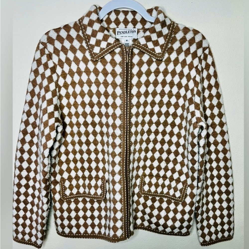 Pendleton Brown & Cream Diamond Pattern Wool Blend Sweater Size M